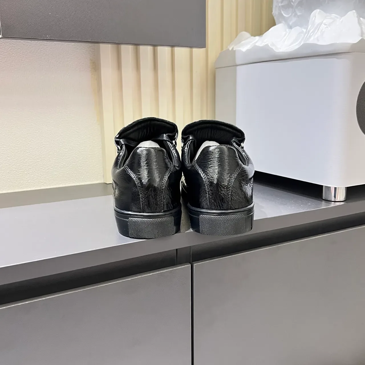 Black Glossy Crinkled Leather Low-Top Sneaker 2