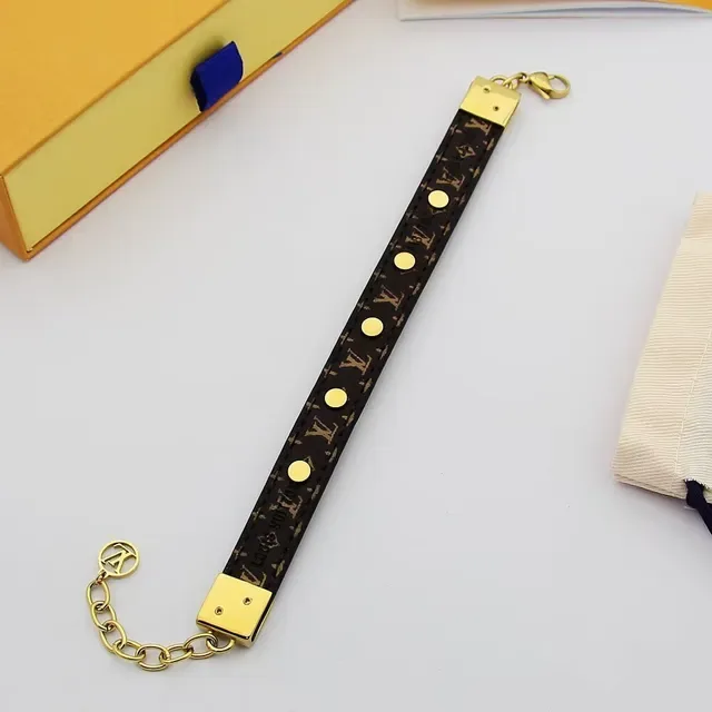 Black Gold Leather Floral Studs Bracelet 2