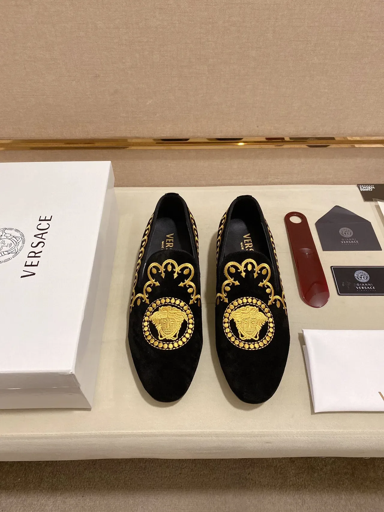 Black Gold Velvet Embroidered Loafer 3