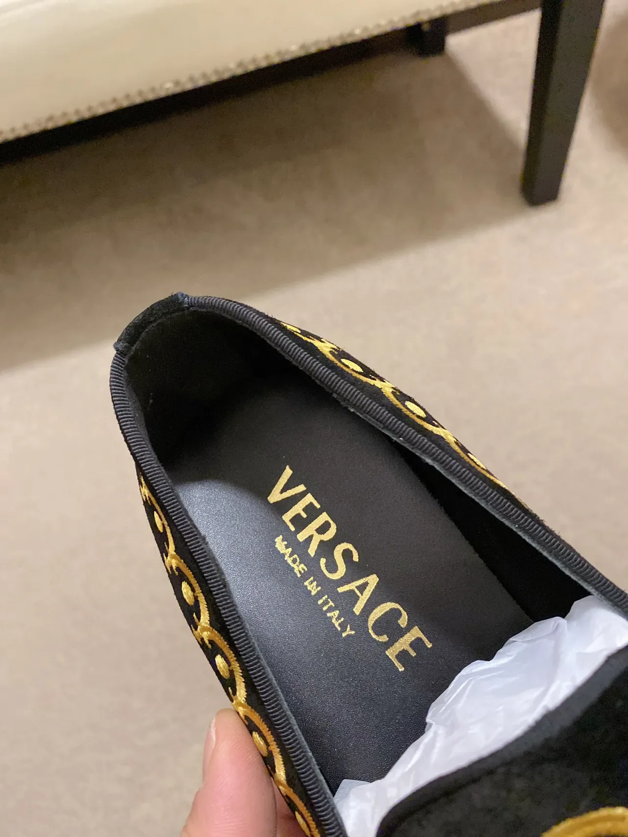 Black Gold Velvet Embroidered Loafer 5