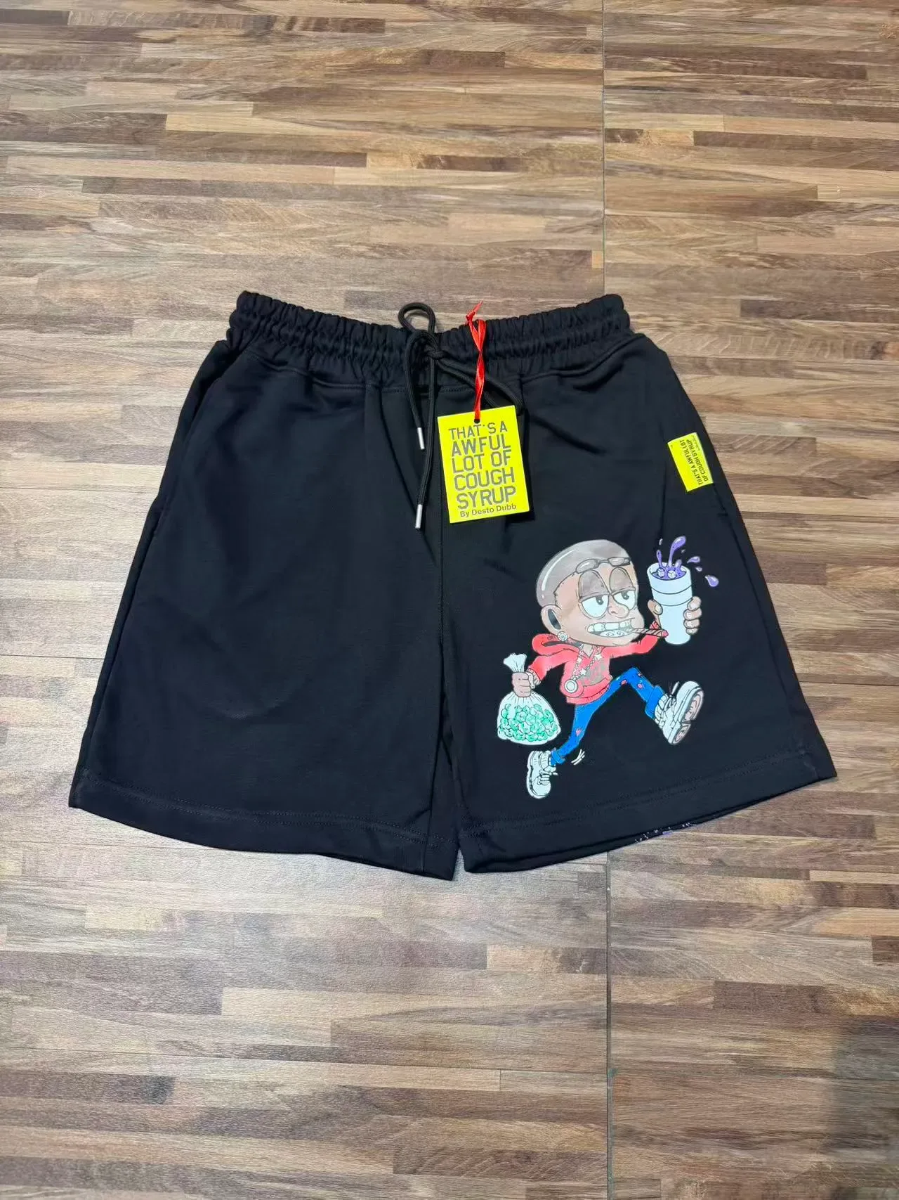 Black Graphic Print Elastic Waist Shorts 3