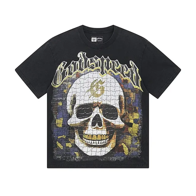 Black Graphic-Print Mosaic Skull T-Shirt 2