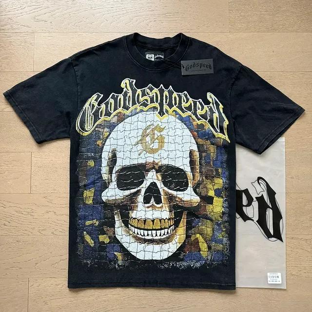 Black Graphic-Print Mosaic Skull T-Shirt 5