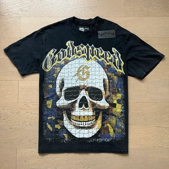 Black Graphic-Print Mosaic Skull T-Shirt 6
