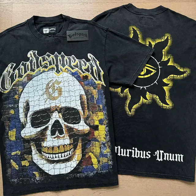 Black Graphic-Print Mosaic Skull T-Shirt 7