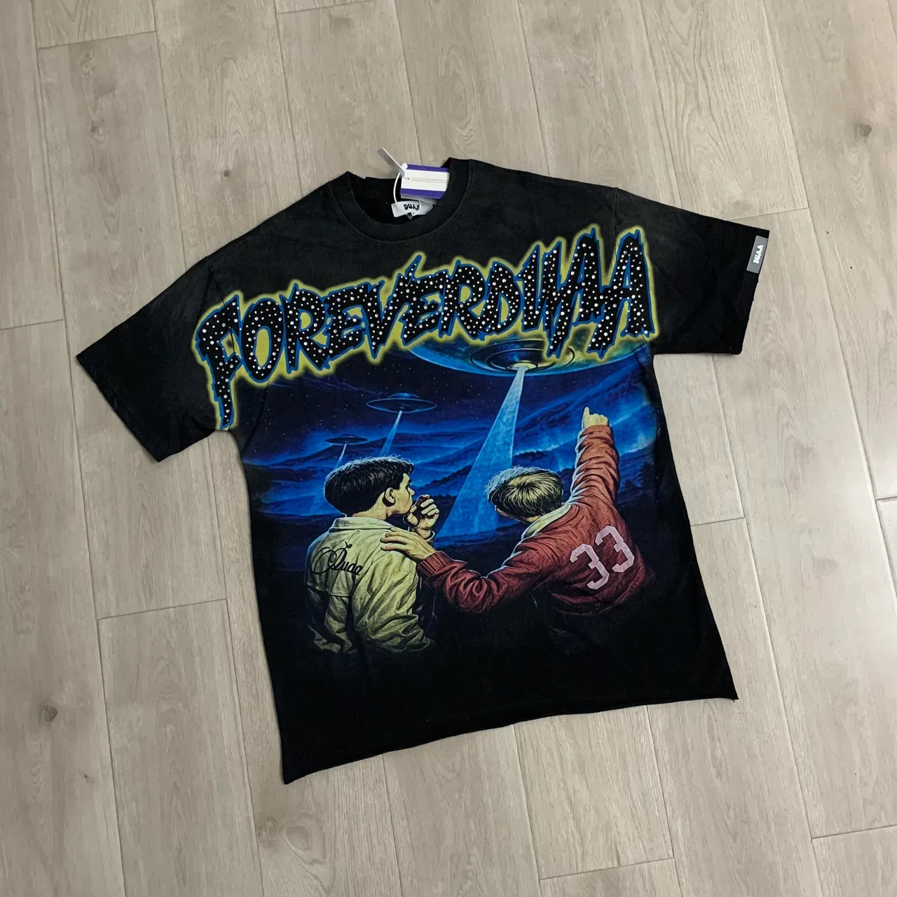 Black Graphic-Print Oversized Double-Sided Alien Theme T-Shirt 5