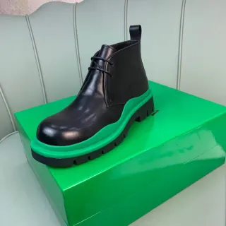 Black Green Leather Upper Chunky Layered Sole Ankle Boots