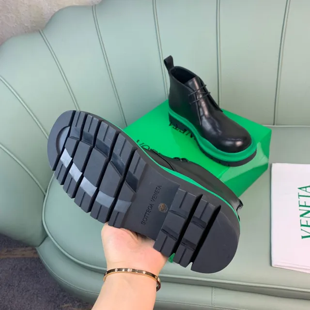 Black Green Leather Upper Chunky Layered Sole Ankle Boots 2