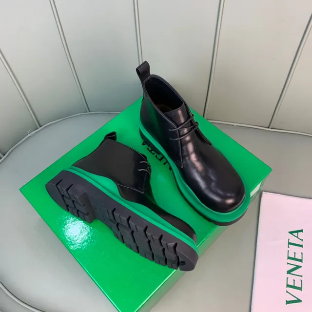 Black Green Leather Upper Chunky Layered Sole Ankle Boots 4