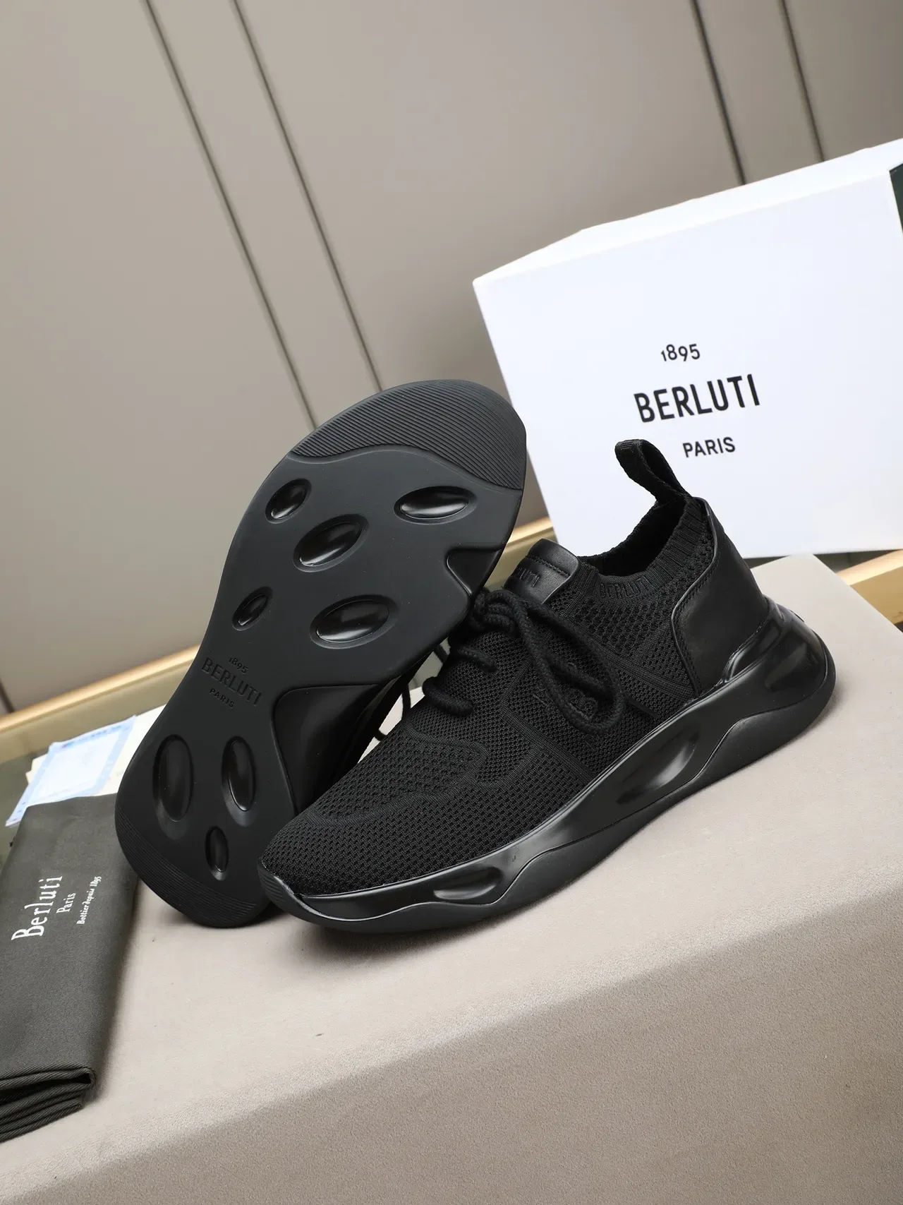 Black Knit Upper Sculpted Sole Lifestyle Sneaker 4