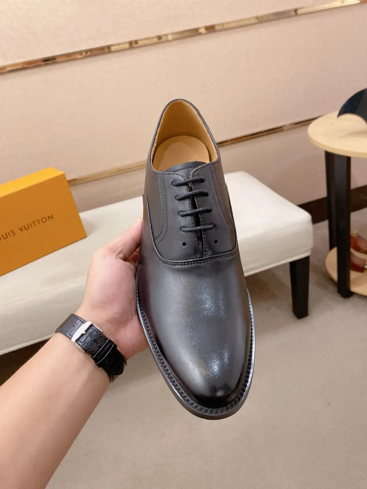 Black Leather Cap-Toe Oxford Shoes 2