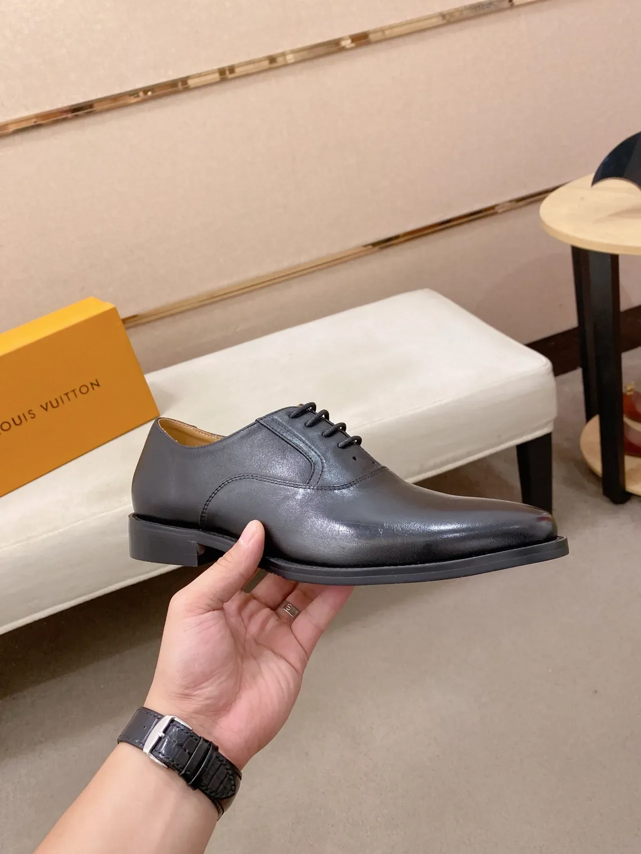 Black Leather Cap-Toe Oxford Shoes 5