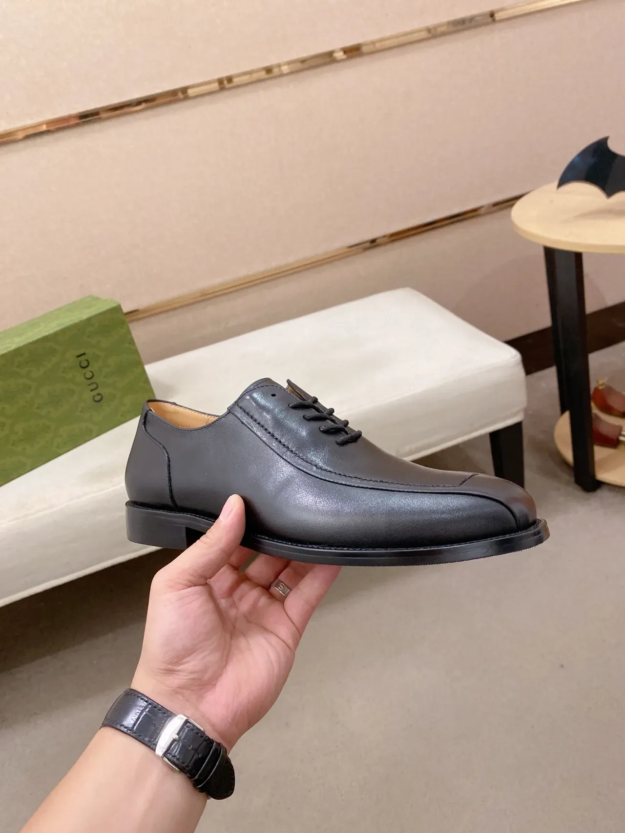 Black Leather Cap Toe Oxford Shoes 4