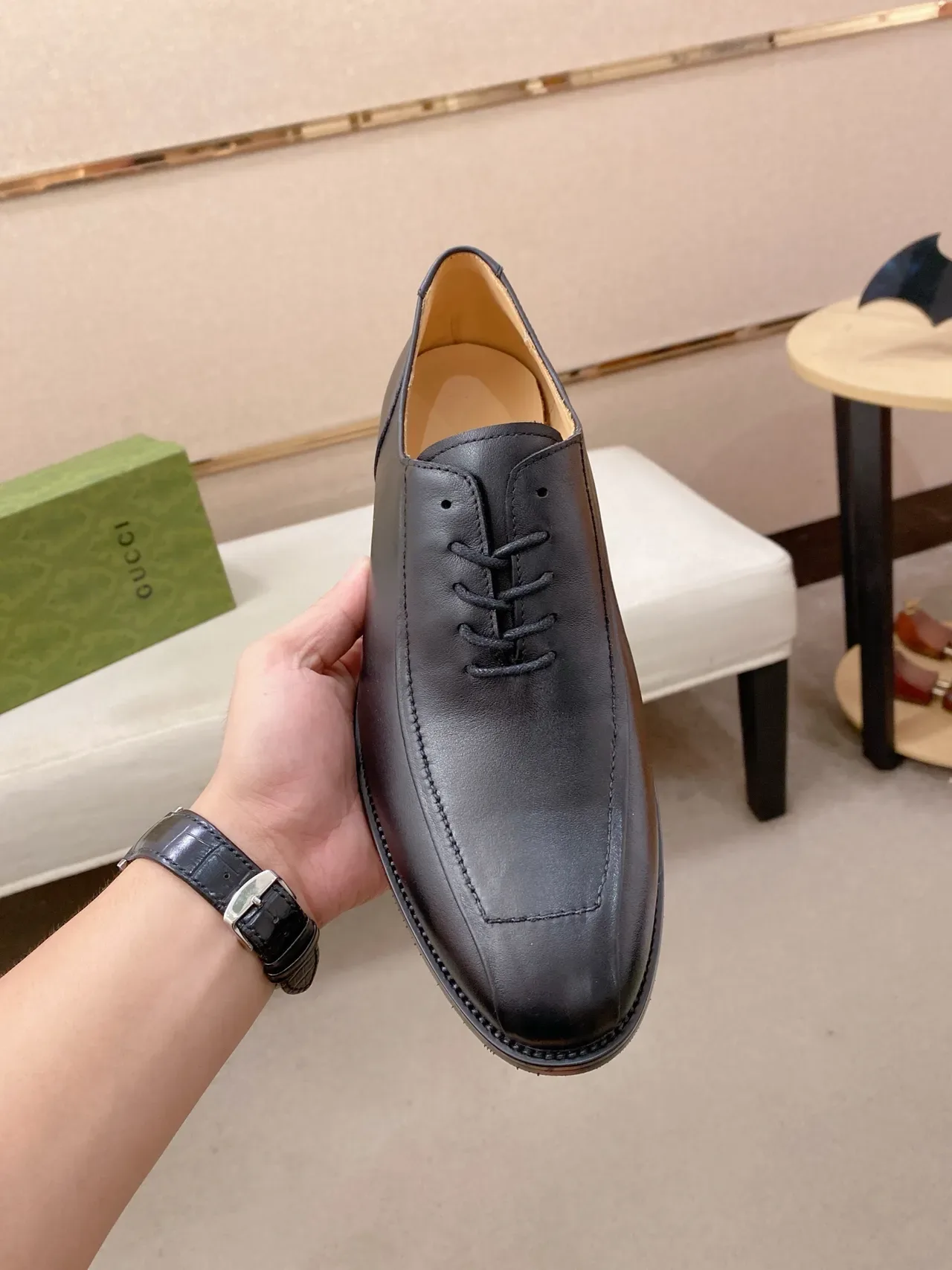 Black Leather Cap Toe Oxford Shoes 5