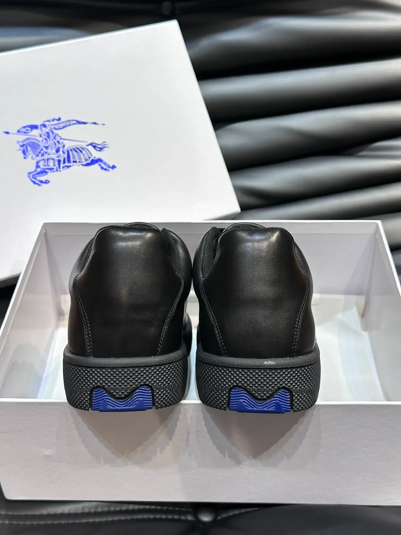 Black Leather-Like Upper Thick Textured Rubber Sole Sneakers 4