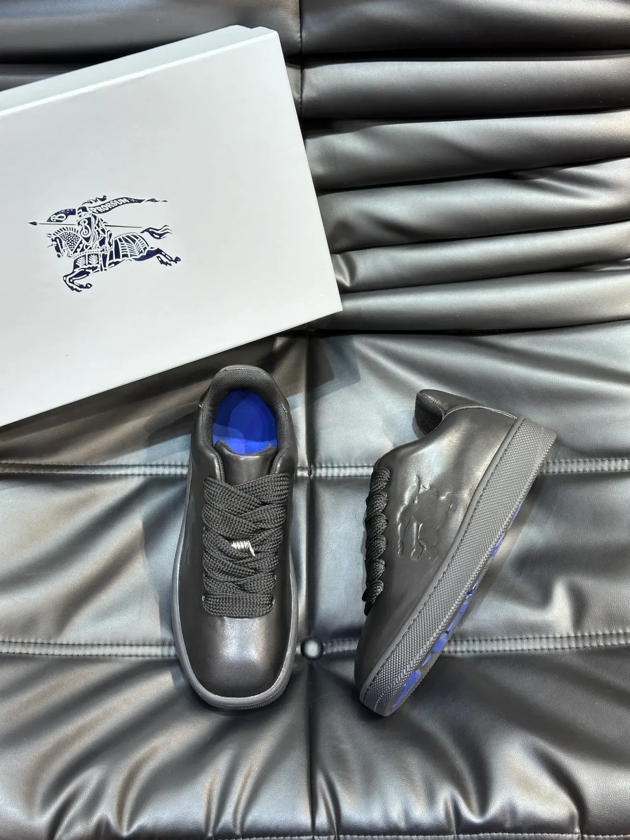 Black Leather-Like Upper Thick Textured Rubber Sole Sneakers 5