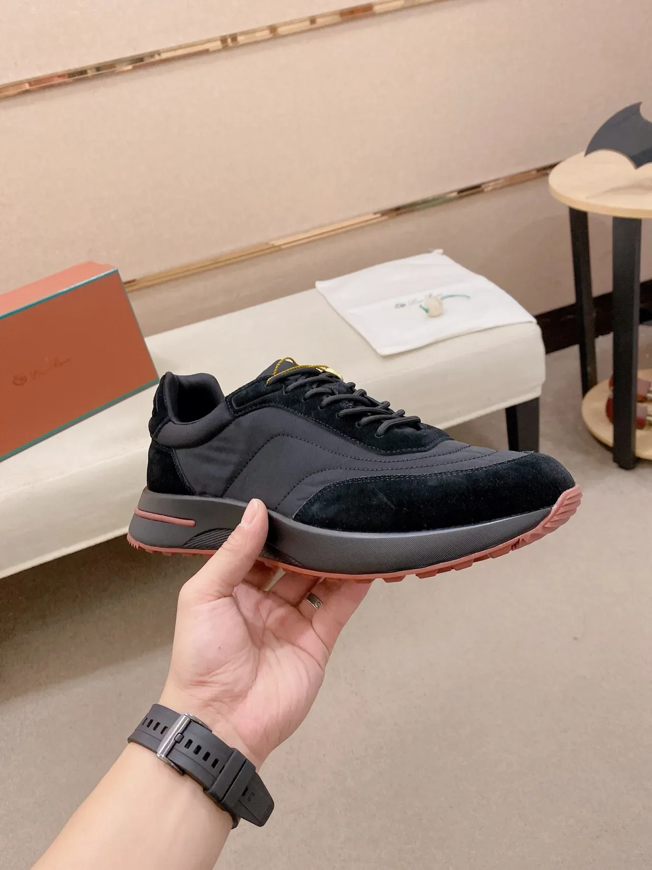 Black Orange Mixed-Material Upper Sculpted Layered Midsole Sneakers 5