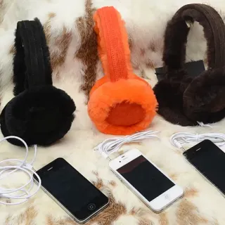 Black Orange Plush Fur-Lined Foldable Headband Over-ear Headphones