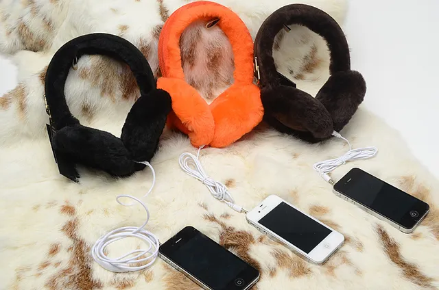 Black Orange Plush Fur-Lined Foldable Headband Over-ear Headphones 2