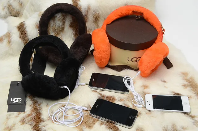 Black Orange Plush Fur-Lined Foldable Headband Over-ear Headphones 3