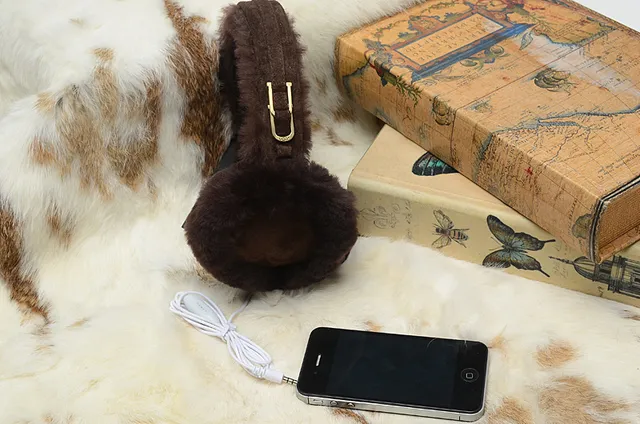 Black Orange Plush Fur-Lined Foldable Headband Over-ear Headphones 5