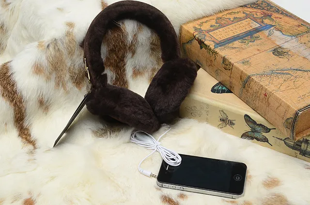 Black Orange Plush Fur-Lined Foldable Headband Over-ear Headphones 6