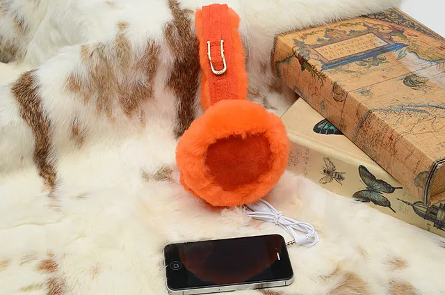 Black Orange Plush Fur-Lined Foldable Headband Over-ear Headphones 9