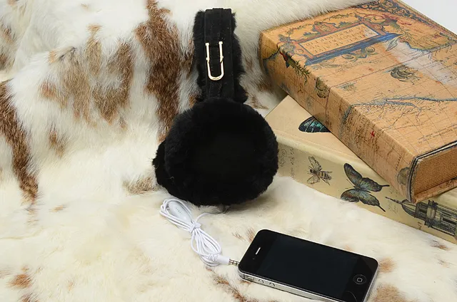 Black Orange Plush Fur-Lined Foldable Headband Over-ear Headphones 15