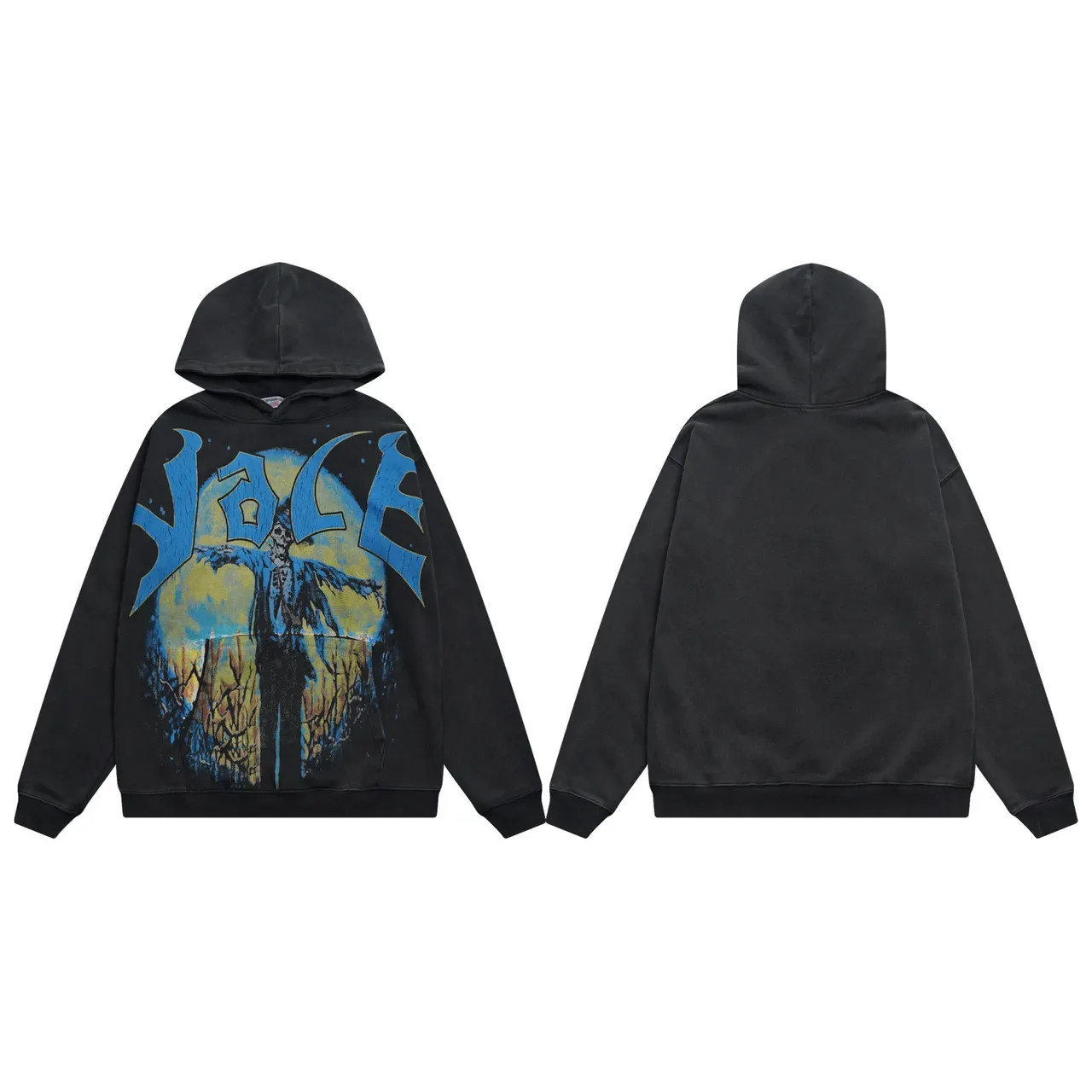 Black Oversized Graphic Print Hoodie 2