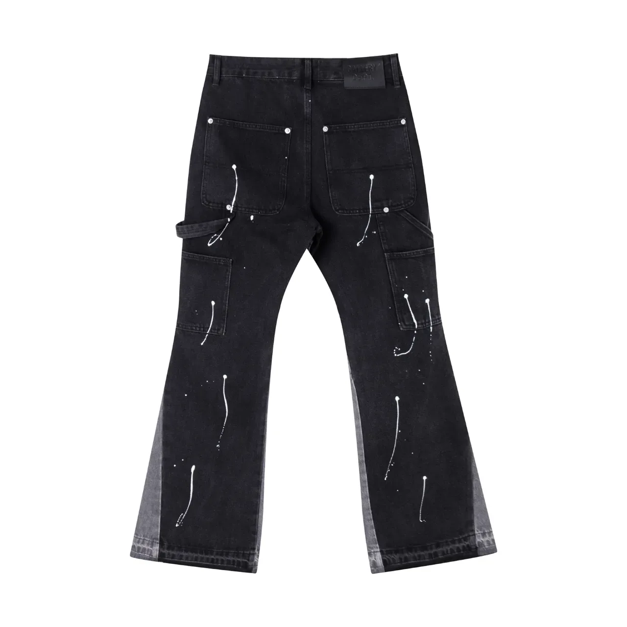 Black Paint-Splatter Flared Contrast-Panel Jeans 6