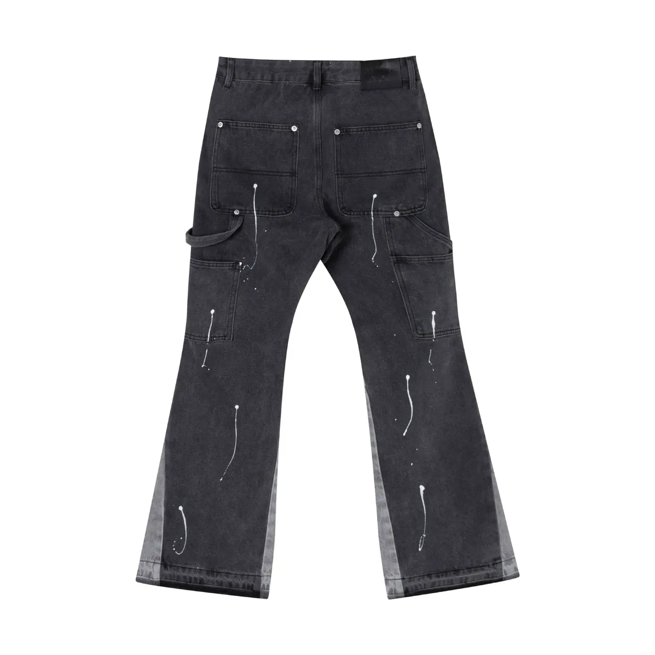 Black Paint-Splatter Flared Contrast-Panel Jeans 8