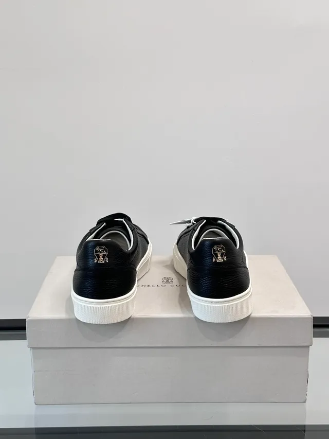 Black Pebbled Leather Low-Top Lifestyle Sneakers 3
