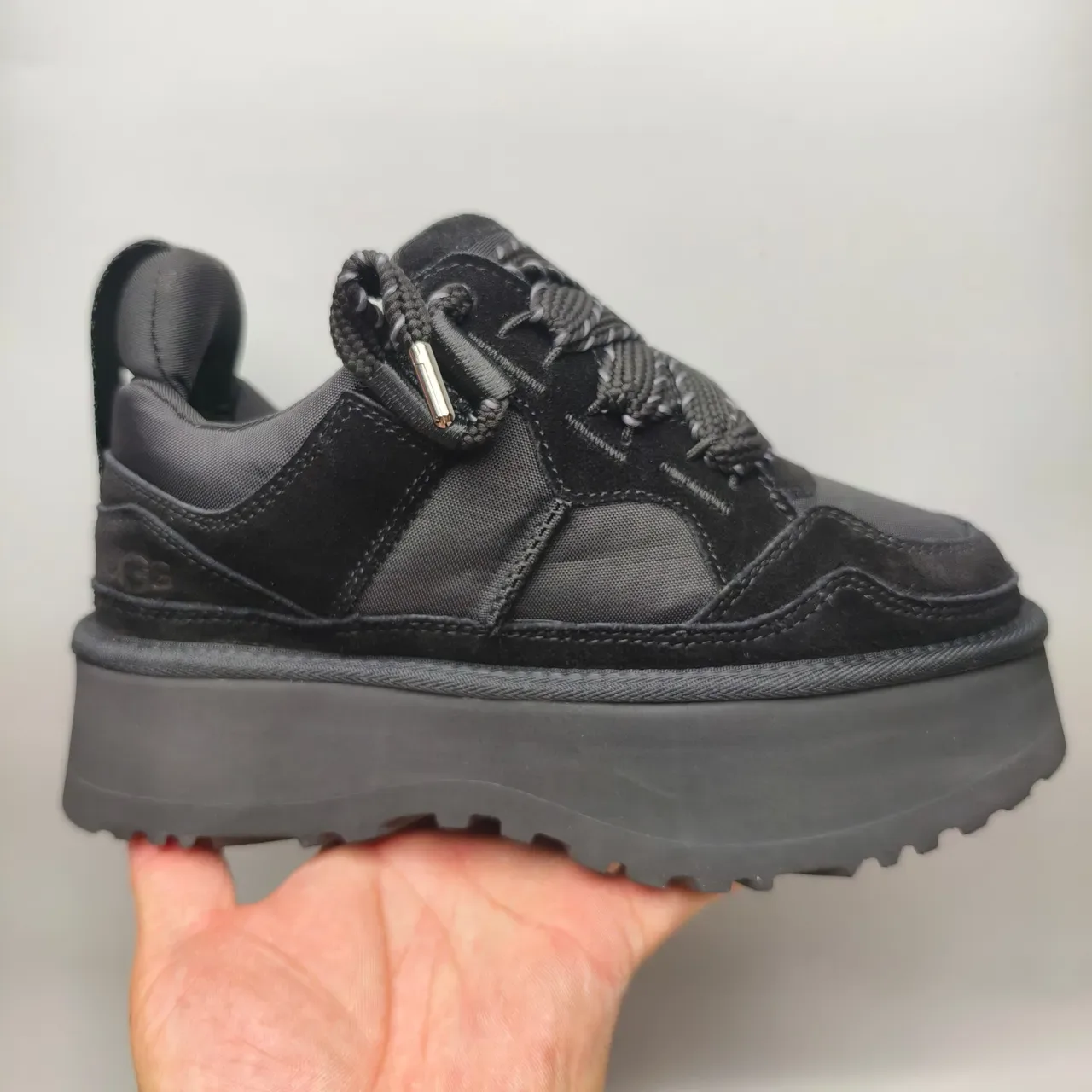 Black Platform Sole Mixed Suede And Textile Upper Sneakers 2