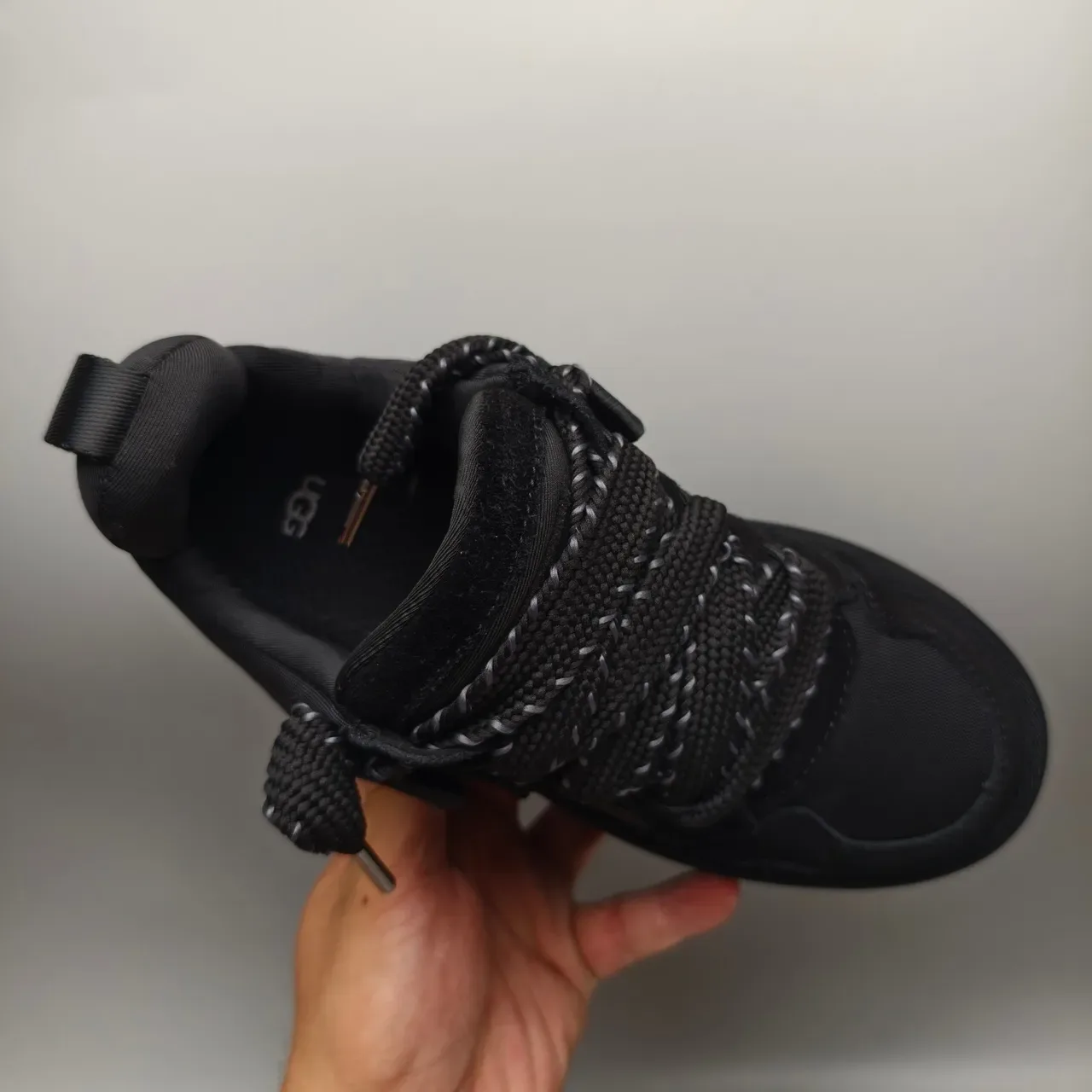 Black Platform Sole Mixed Suede And Textile Upper Sneakers 3