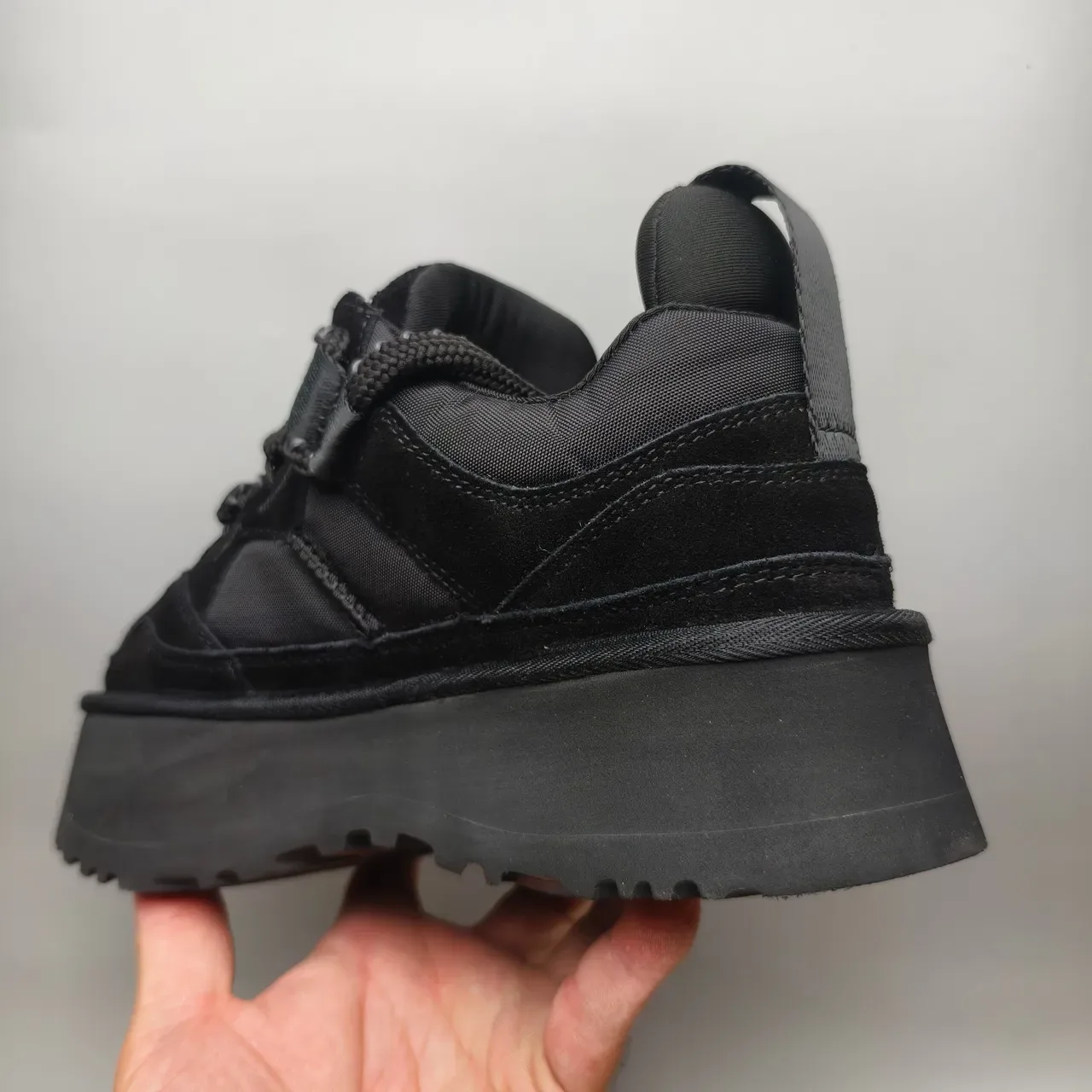 Black Platform Sole Mixed Suede And Textile Upper Sneakers 4