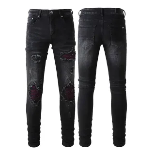 Black Purple Slim-Fit Distressed Jeans