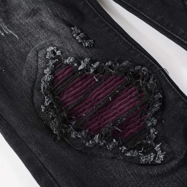 Black Purple Slim-Fit Distressed Jeans 7