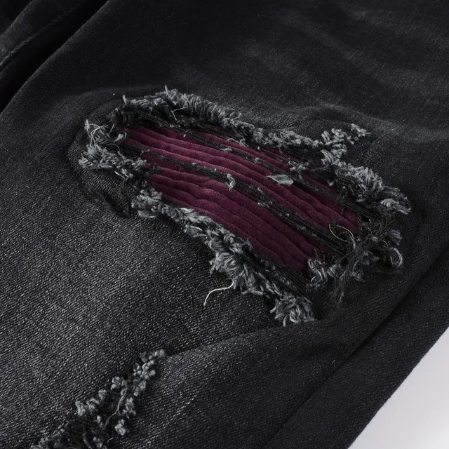 Black Purple Slim-Fit Distressed Jeans 8