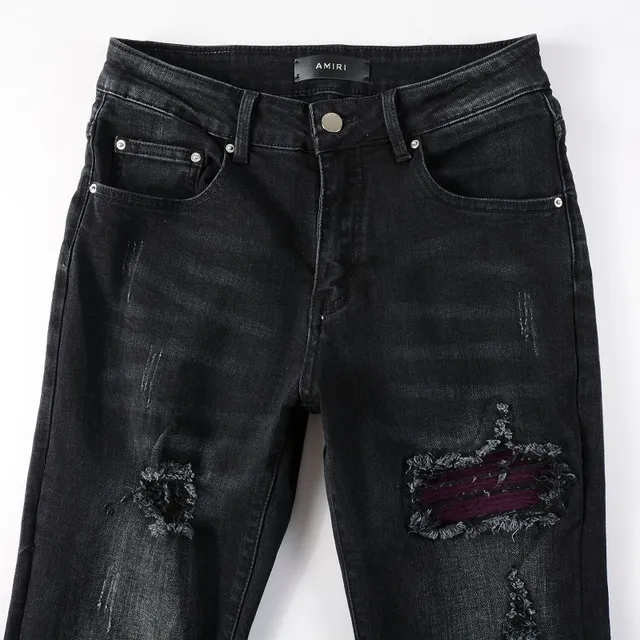 Black Purple Slim-Fit Distressed Jeans 13