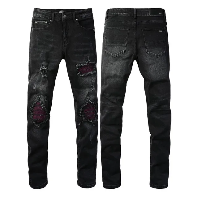 Black Purple Slim-Fit Distressed Jeans 14