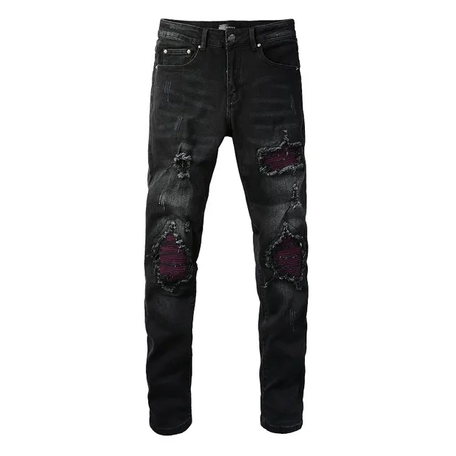 Black Purple Slim-Fit Distressed Jeans 16