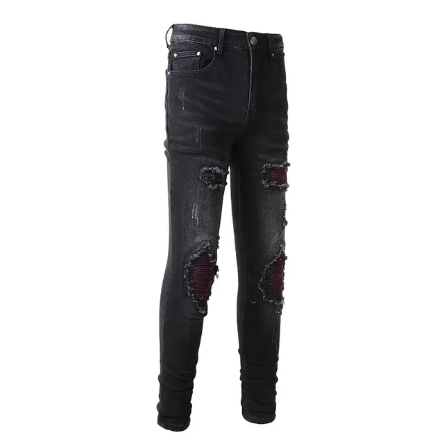 Black Purple Slim-Fit Distressed Jeans 18