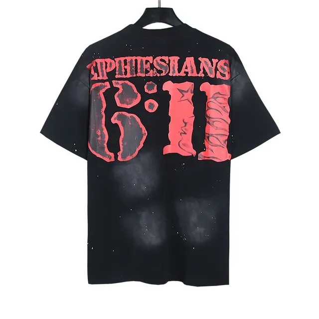 Black Red Oversized Fit Distressed Graphic Print Top 6