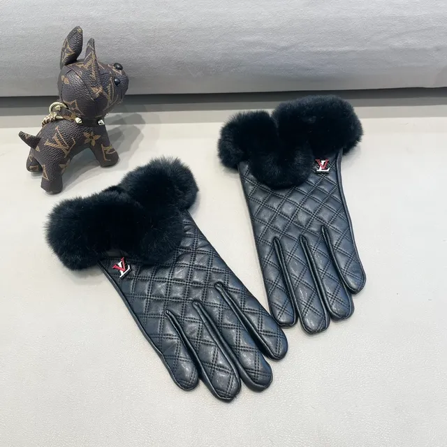 Guantes de cuero negro y rojo acolchados con puños de piel 4
