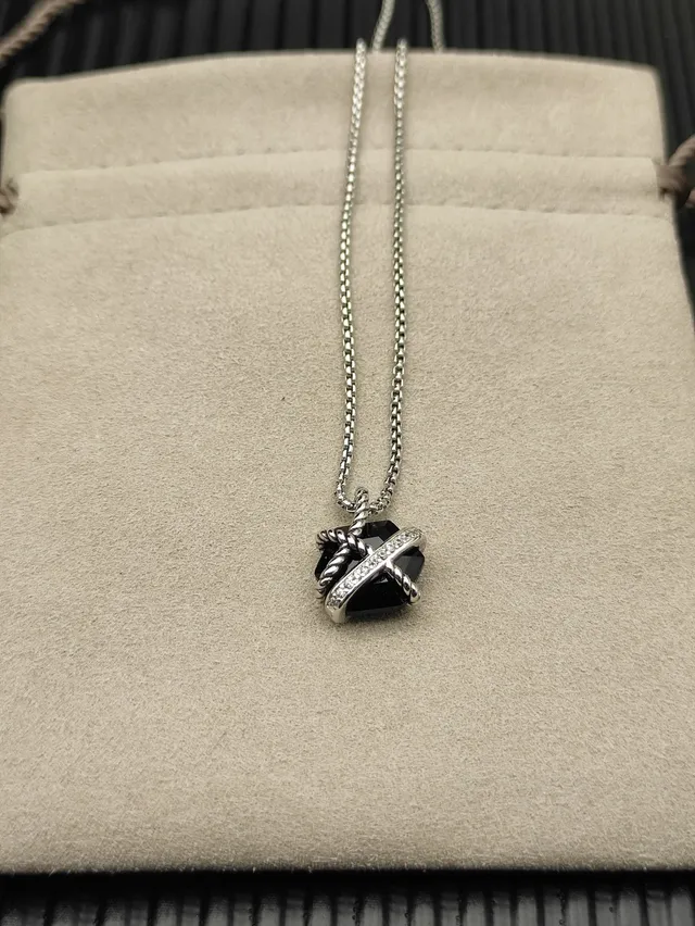 Black Silver Geometric Stone Twisted Rope Metalwork Necklace 5