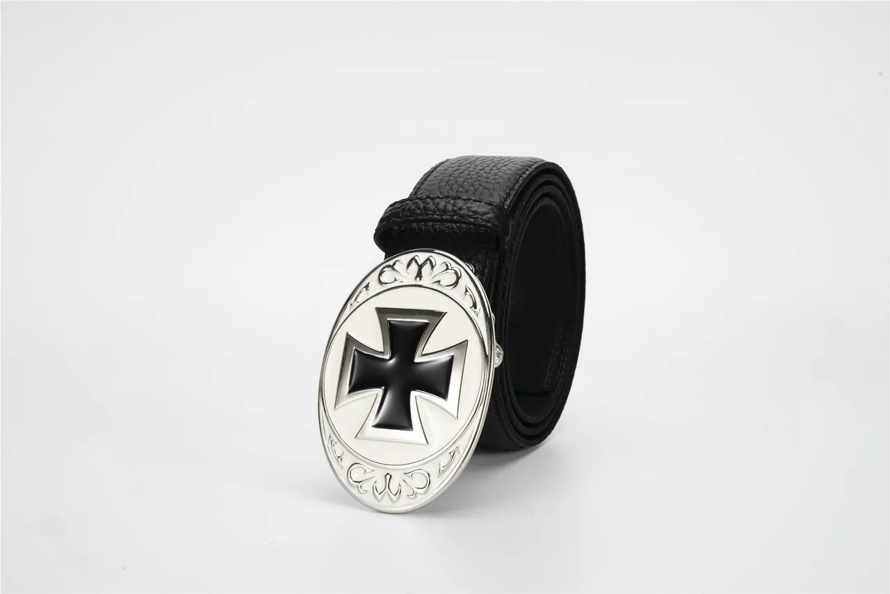 Black Silver Pebbled Oval Buckle Leather Belt 6