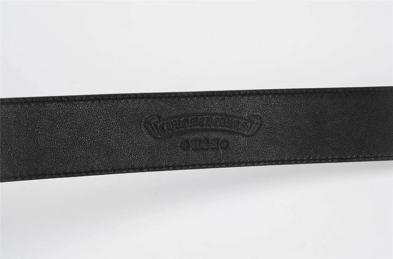 Black Silver Pebbled Oval Buckle Leather Belt 7