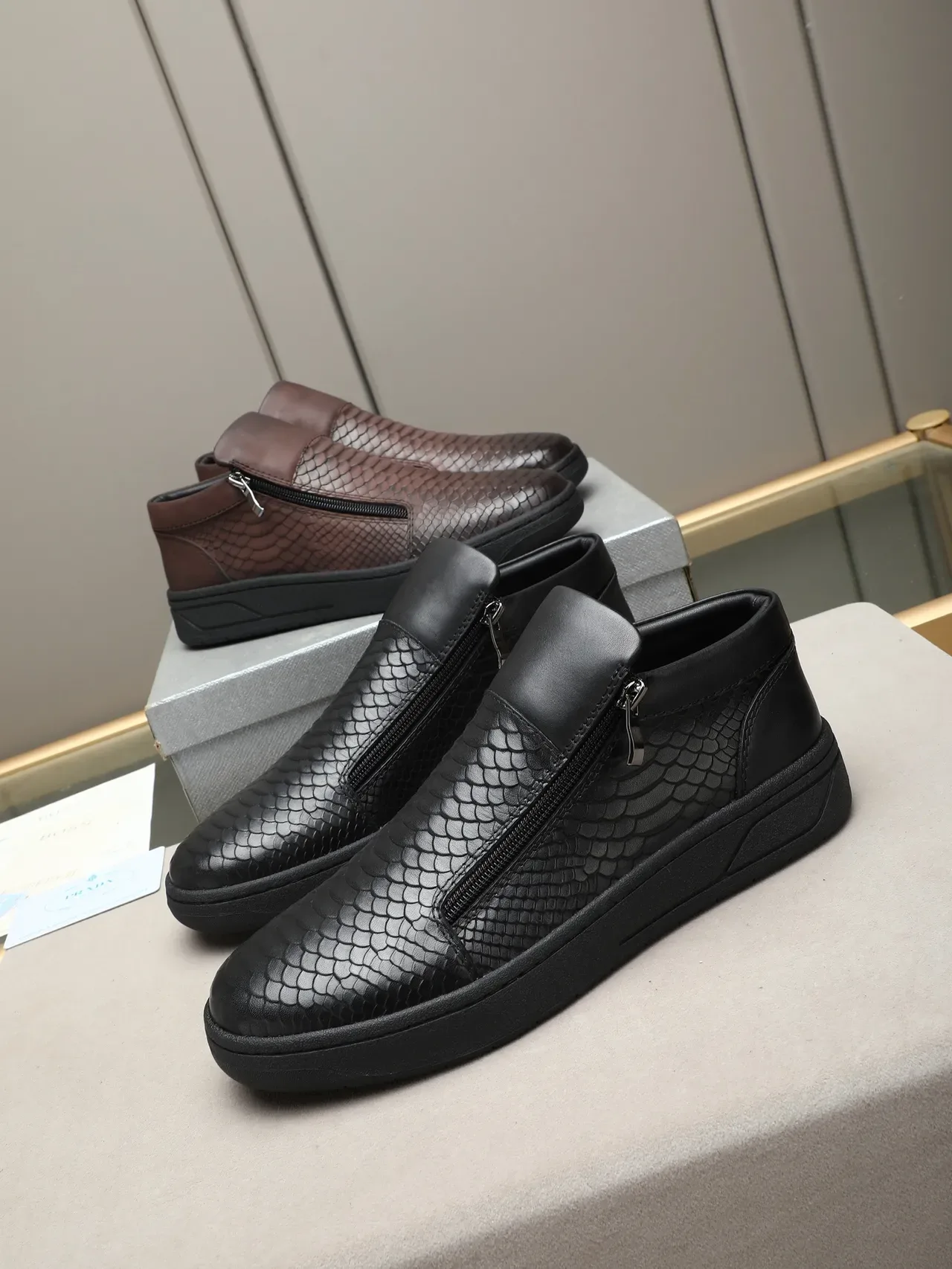 Black Snake-Embossed Zipper Slip-On Casual Shoe 2