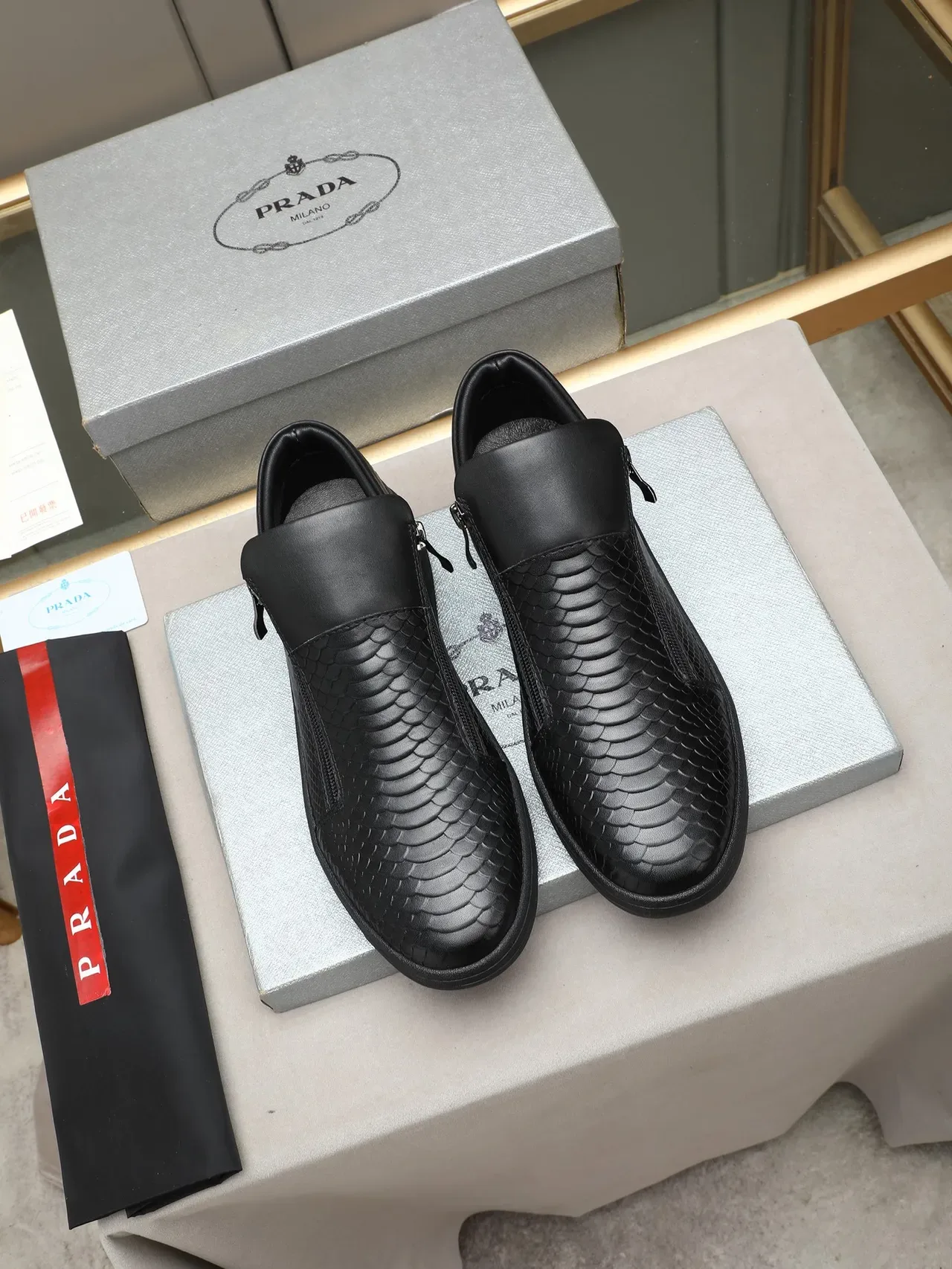 Black Snake-Embossed Zipper Slip-On Casual Shoe 3