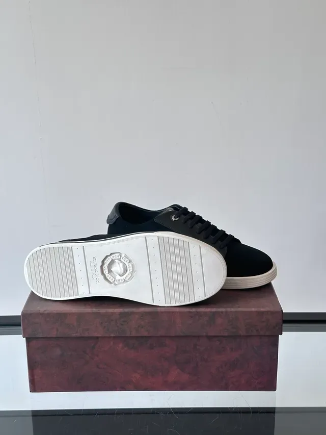 Black Suede and Leather Low-Top Lace-Up Sneakers 2